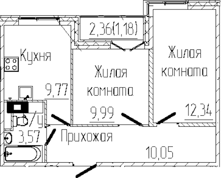 2-комнатная квартира 46.9 м², 4/8 эт., ЖК «SERTOLOVO PARK»